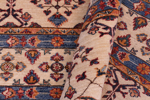 handmade Geometric Kurjean Beige Blue Hand Knotted RECTANGLE 100% WOOL area rug 6x7