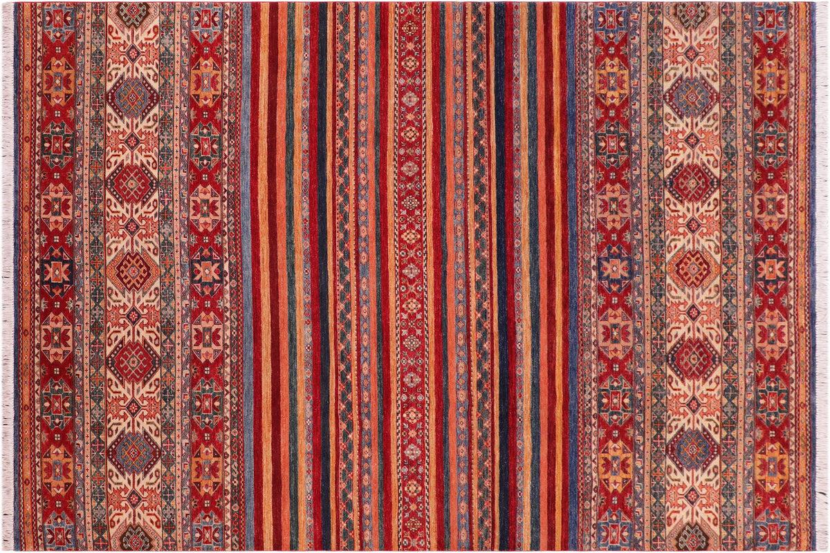 handmade Geometric Kurjean Red Beige Hand Knotted RECTANGLE 100% WOOL area rug 7x10