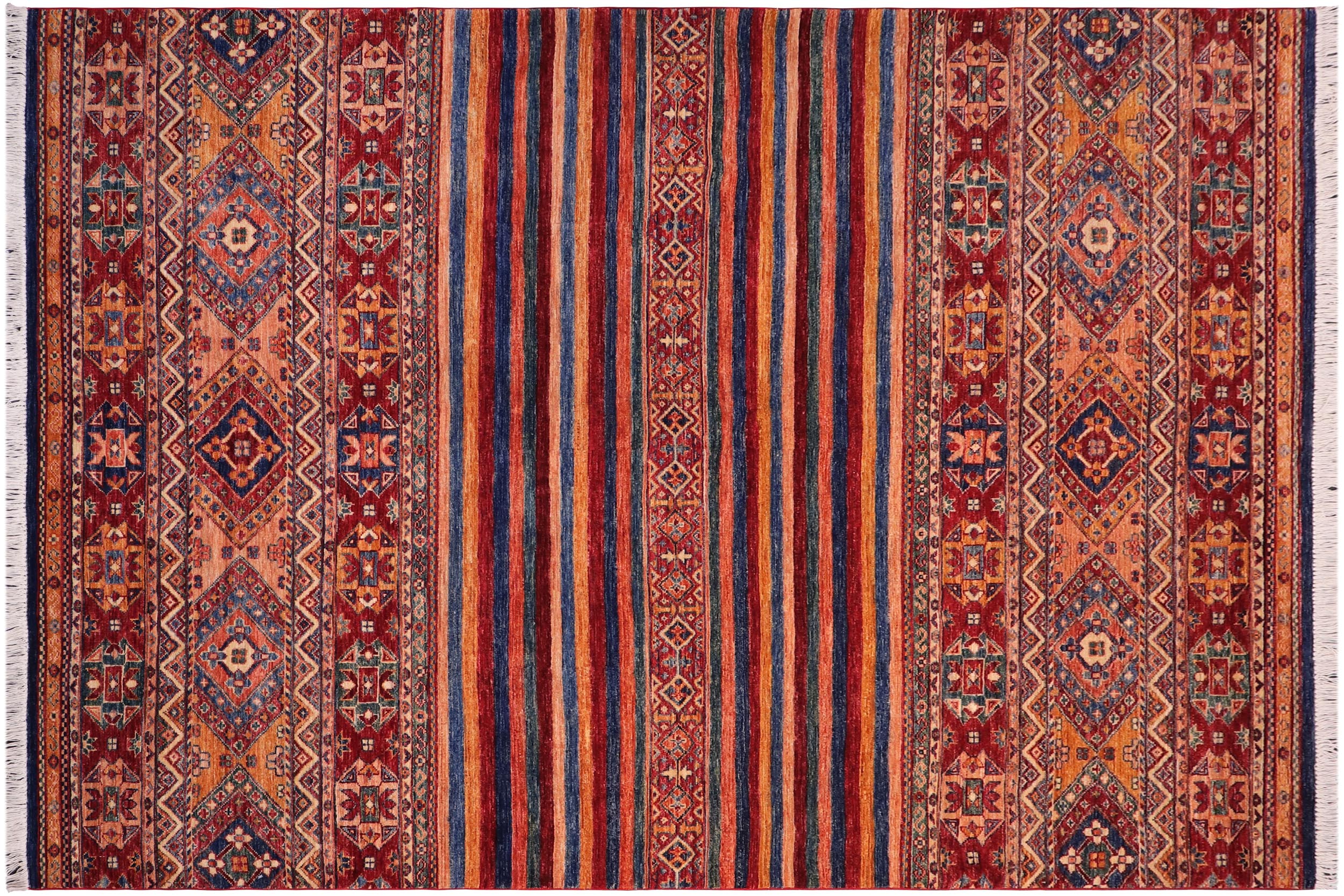 handmade Geometric Kurjean Gold Red Hand Knotted RECTANGLE 100% WOOL area rug 6x8