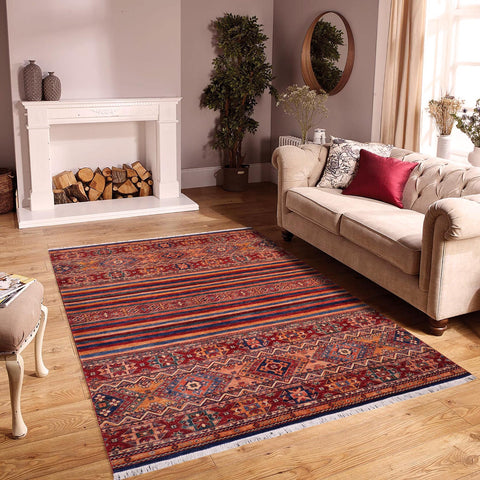 handmade Geometric Kurjean Gold Red Hand Knotted RECTANGLE 100% WOOL area rug 6x8