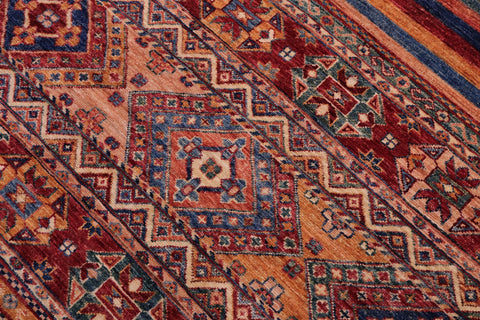 handmade Geometric Kurjean Gold Red Hand Knotted RECTANGLE 100% WOOL area rug 6x8