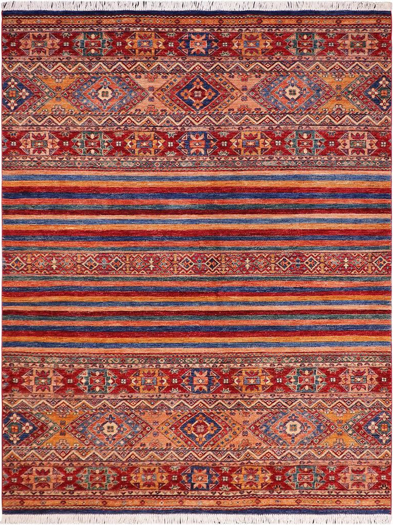 handmade Geometric Khorgeen Gold Red Hand Knotted RECTANGLE 100% WOOL area rug 6x8