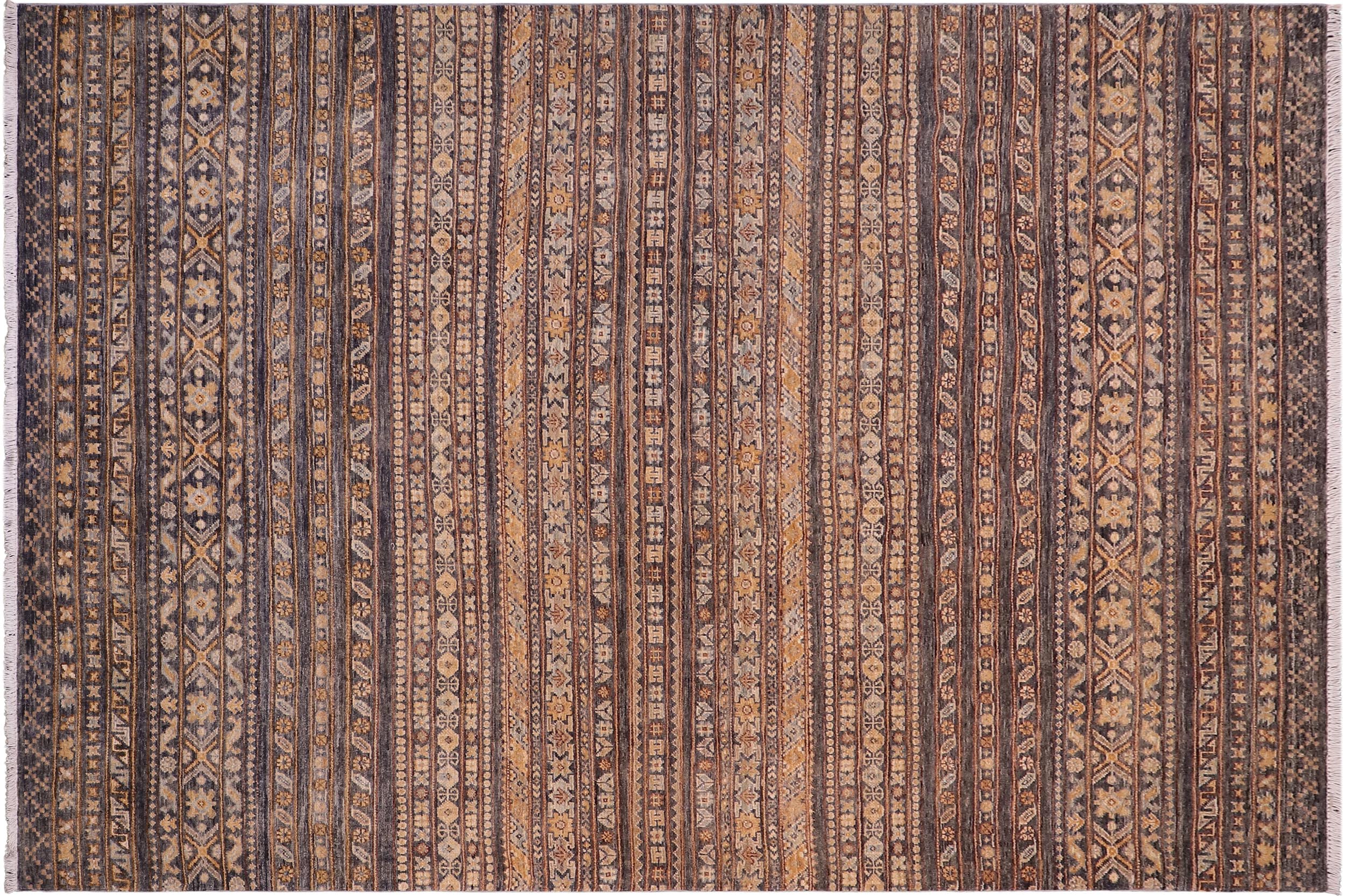 handmade Geometric Kurjean Gray Gold Hand Knotted RECTANGLE 100% WOOL area rug 6x8