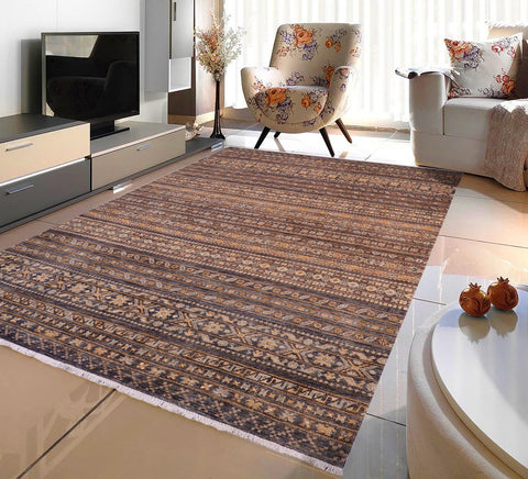 handmade Geometric Kurjean Gray Gold Hand Knotted RECTANGLE 100% WOOL area rug 6x8