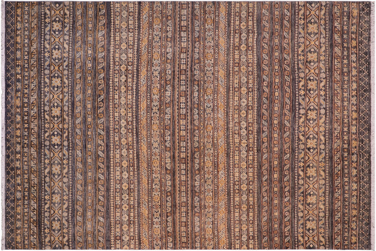handmade Geometric Kurjean Gray Gold Hand Knotted RECTANGLE 100% WOOL area rug 6x8
