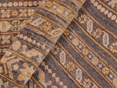 handmade Geometric Khorgeen Gray Gold Hand Knotted RECTANGLE 100% WOOL area rug 6x8