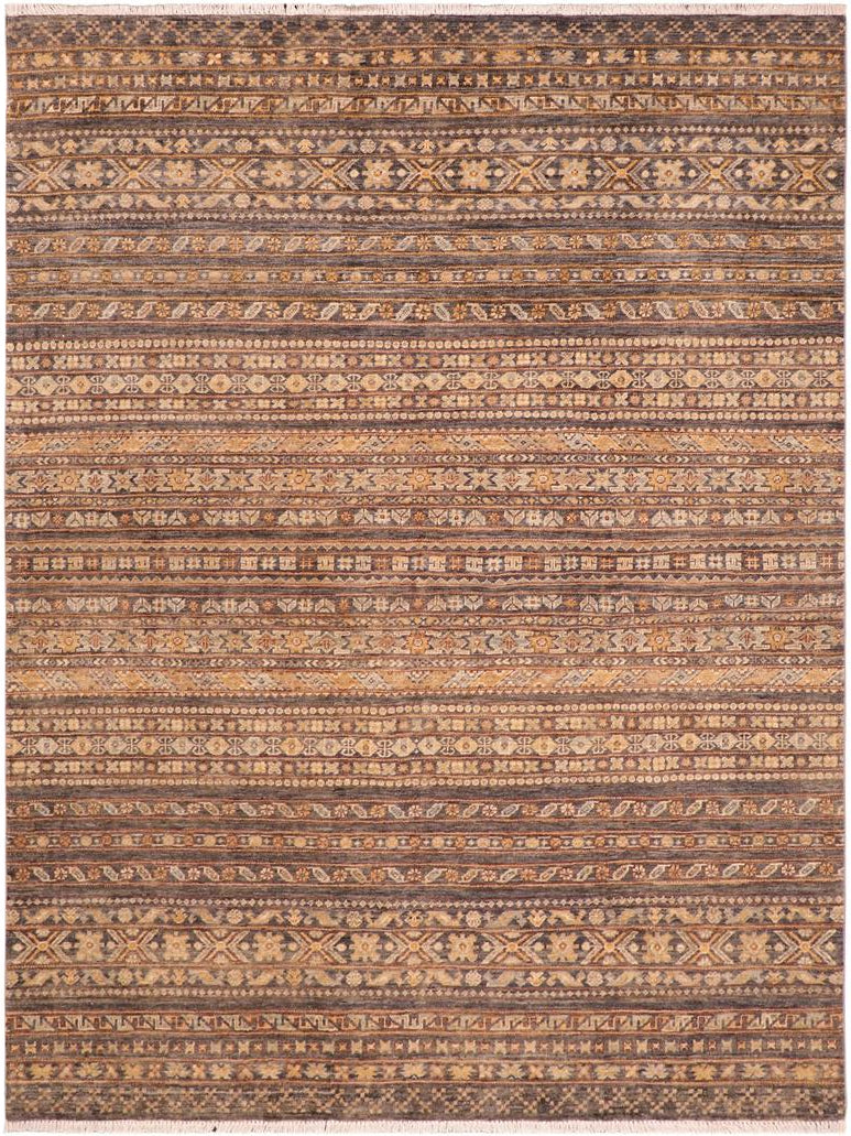 handmade Geometric Khorgeen Gray Gold Hand Knotted RECTANGLE 100% WOOL area rug 6x8