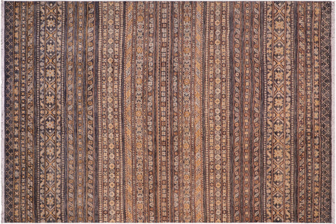 handmade Geometric Kurjean Gray Gold Hand Knotted RECTANGLE 100% WOOL area rug 6x8