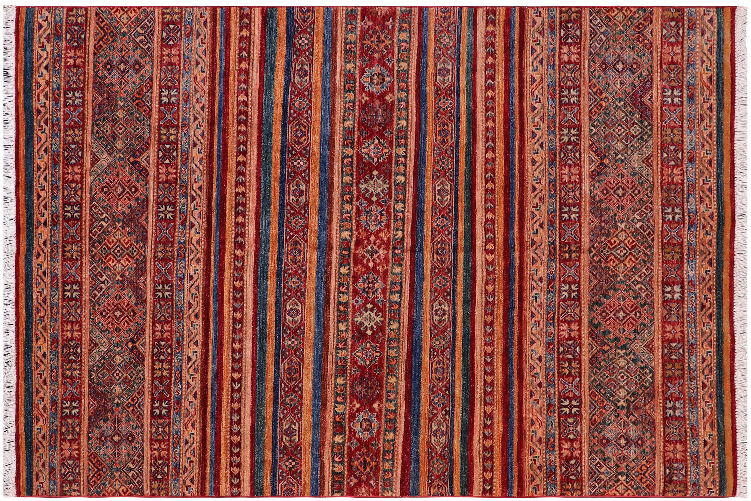 handmade Geometric Kurjean Red Green Hand Knotted RECTANGLE 100% WOOL area rug 5x7