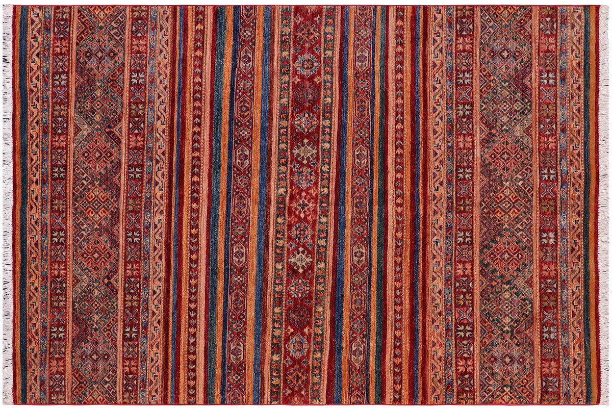 handmade Geometric Kurjean Red Green Hand Knotted RECTANGLE 100% WOOL area rug 5x7