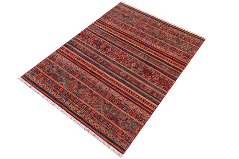 handmade Geometric Kurjean Red Green Hand Knotted RECTANGLE 100% WOOL area rug 5x7