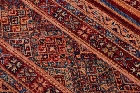 handmade Geometric Kurjean Red Green Hand Knotted RECTANGLE 100% WOOL area rug 5x7