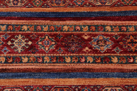 handmade Geometric Kurjean Red Green Hand Knotted RECTANGLE 100% WOOL area rug 5x7