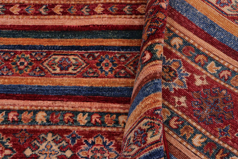 handmade Geometric Kurjean Red Green Hand Knotted RECTANGLE 100% WOOL area rug 5x7