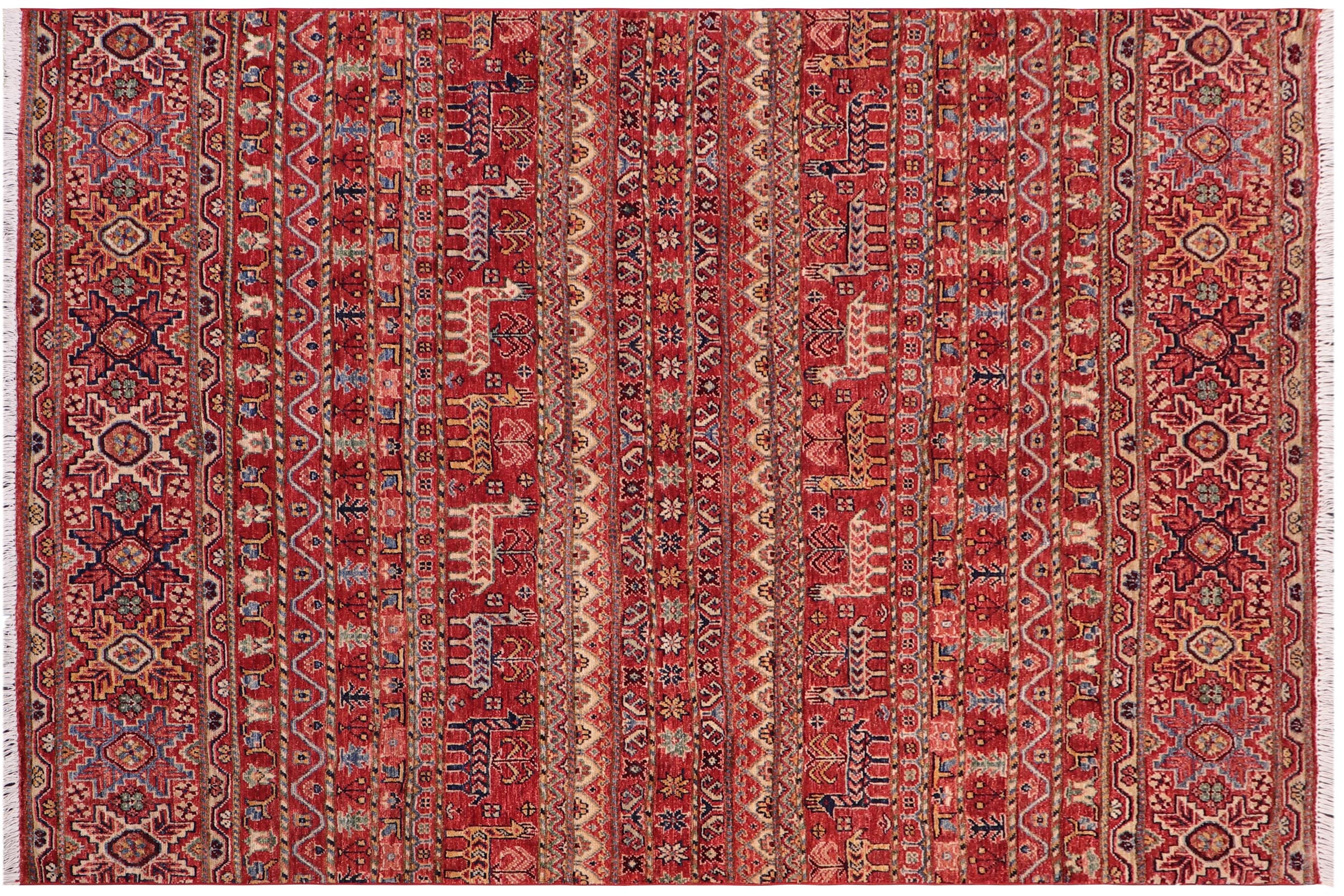 handmade Geometric Kurjean Red Beige Hand Knotted RECTANGLE 100% WOOL area rug 5x7