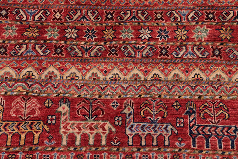 handmade Geometric Kurjean Red Beige Hand Knotted RECTANGLE 100% WOOL area rug 5x7