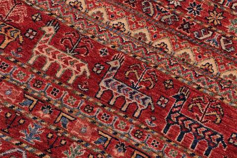 handmade Geometric Kurjean Red Beige Hand Knotted RECTANGLE 100% WOOL area rug 5x7