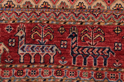handmade Geometric Kurjean Red Beige Hand Knotted RECTANGLE 100% WOOL area rug 5x7