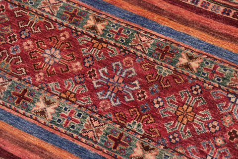 handmade Geometric Kurjean Red Blue Hand Knotted RECTANGLE 100% WOOL area rug 5x6