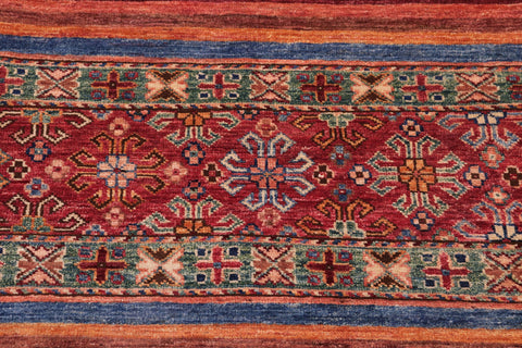 handmade Geometric Kurjean Red Blue Hand Knotted RECTANGLE 100% WOOL area rug 5x6