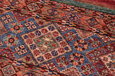 handmade Geometric Kurjean Red Blue Hand Knotted RECTANGLE 100% WOOL area rug 5x6