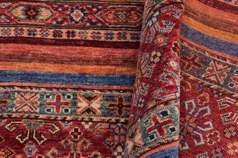 handmade Geometric Kurjean Red Blue Hand Knotted RECTANGLE 100% WOOL area rug 5x6