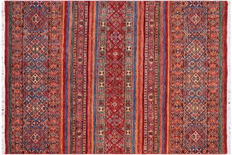 handmade Geometric Kurjean Red Blue Hand Knotted RECTANGLE 100% WOOL area rug 5x6