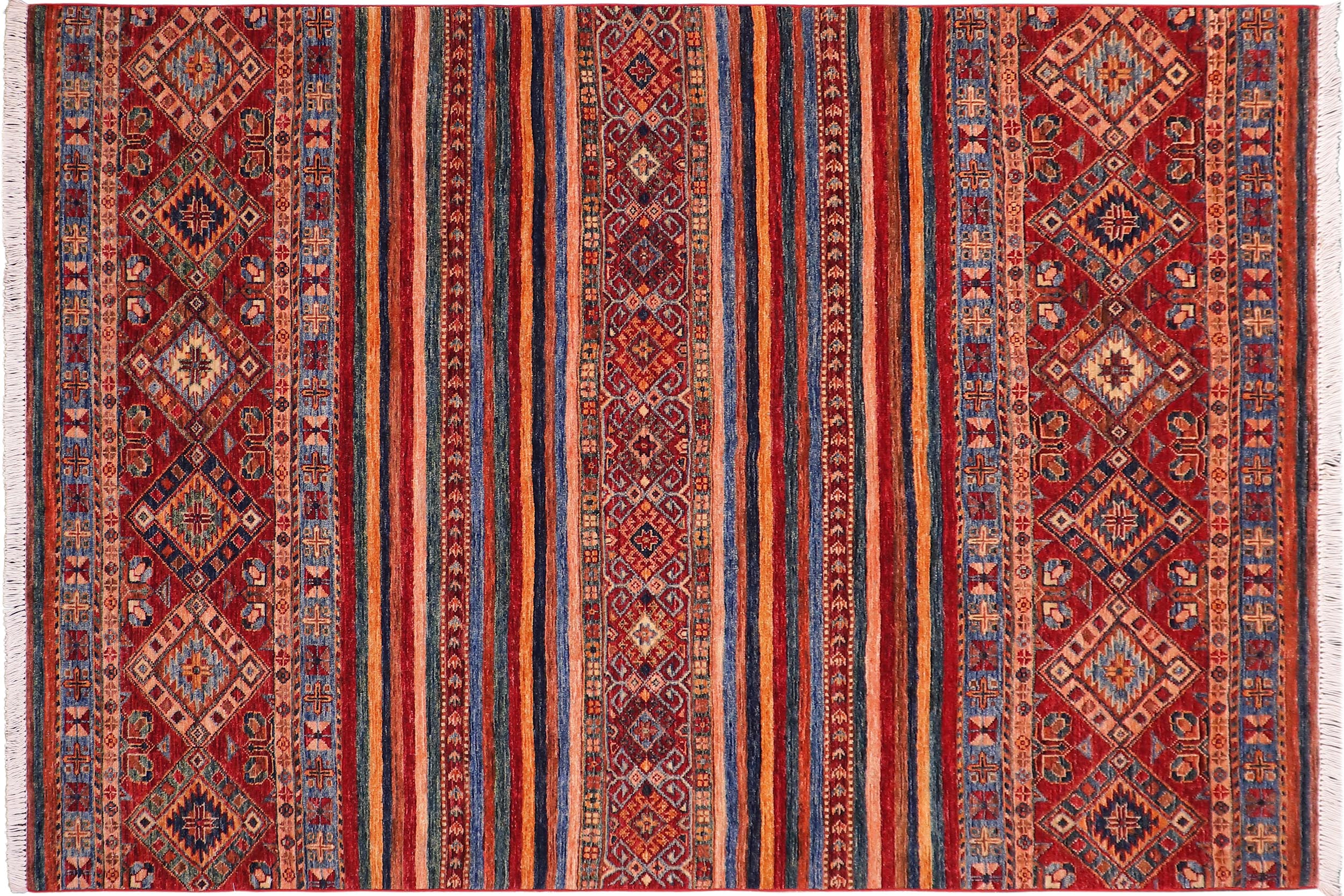 handmade Geometric Kurjean Red Blue Hand Knotted RECTANGLE 100% WOOL area rug 5x7