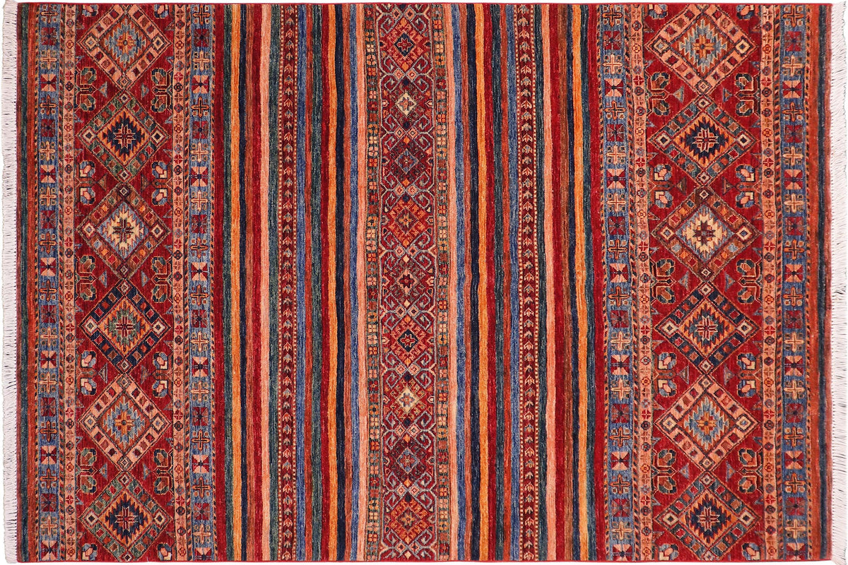 handmade Geometric Kurjean Red Blue Hand Knotted RECTANGLE 100% WOOL area rug 5x7