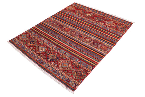 handmade Geometric Kurjean Red Blue Hand Knotted RECTANGLE 100% WOOL area rug 5x7
