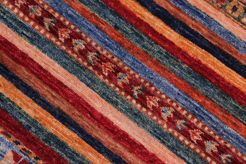 handmade Geometric Kurjean Red Blue Hand Knotted RECTANGLE 100% WOOL area rug 5x7