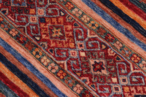 handmade Geometric Kurjean Red Blue Hand Knotted RECTANGLE 100% WOOL area rug 5x7