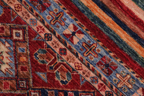 handmade Geometric Kurjean Red Blue Hand Knotted RECTANGLE 100% WOOL area rug 5x7