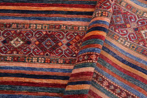 handmade Geometric Kurjean Red Blue Hand Knotted RECTANGLE 100% WOOL area rug 5x7