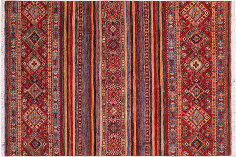 handmade Geometric Kurjean Red Blue Hand Knotted RECTANGLE 100% WOOL area rug 5x7