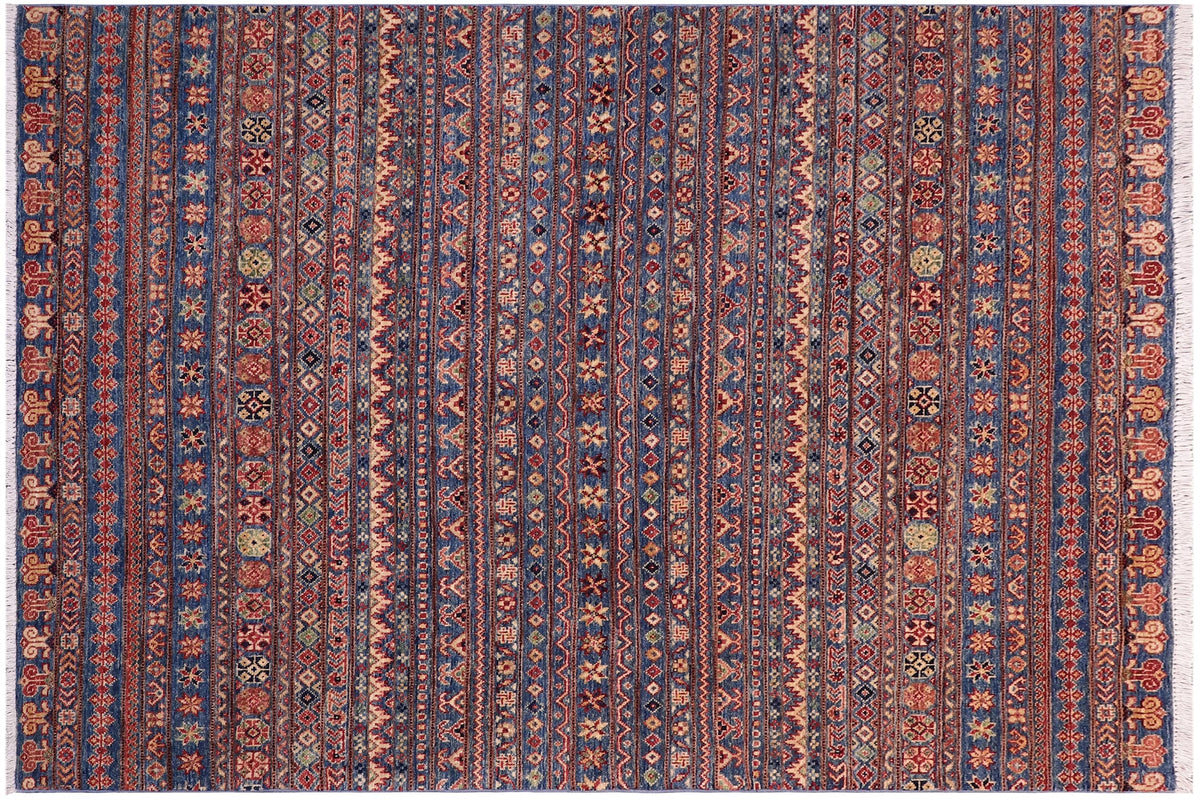 handmade Geometric Kurjean Blue Beige Hand Knotted RECTANGLE 100% WOOL area rug 5x7