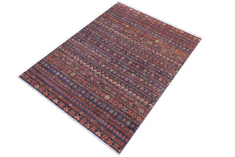 handmade Geometric Kurjean Blue Beige Hand Knotted RECTANGLE 100% WOOL area rug 5x7