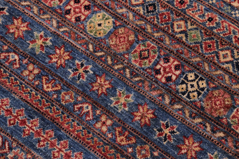 handmade Geometric Kurjean Blue Beige Hand Knotted RECTANGLE 100% WOOL area rug 5x7