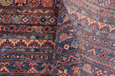 handmade Geometric Kurjean Blue Beige Hand Knotted RECTANGLE 100% WOOL area rug 5x7