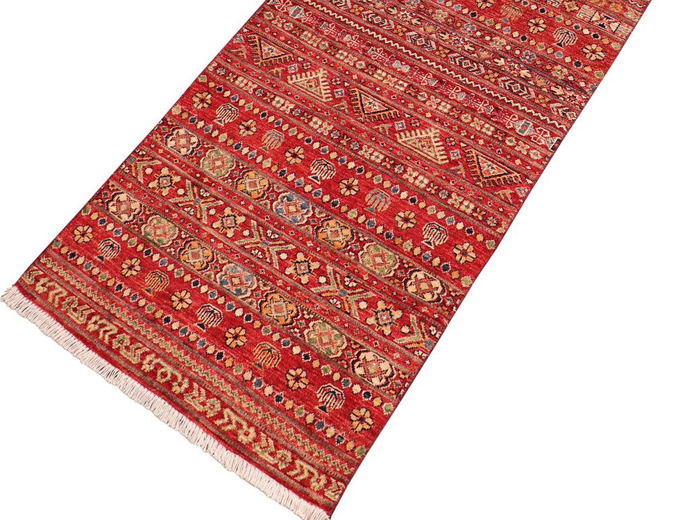 handmade Geometric Khurgeen Red Green Hand Knotted RUNNER 100% WOOL area rug 3x9