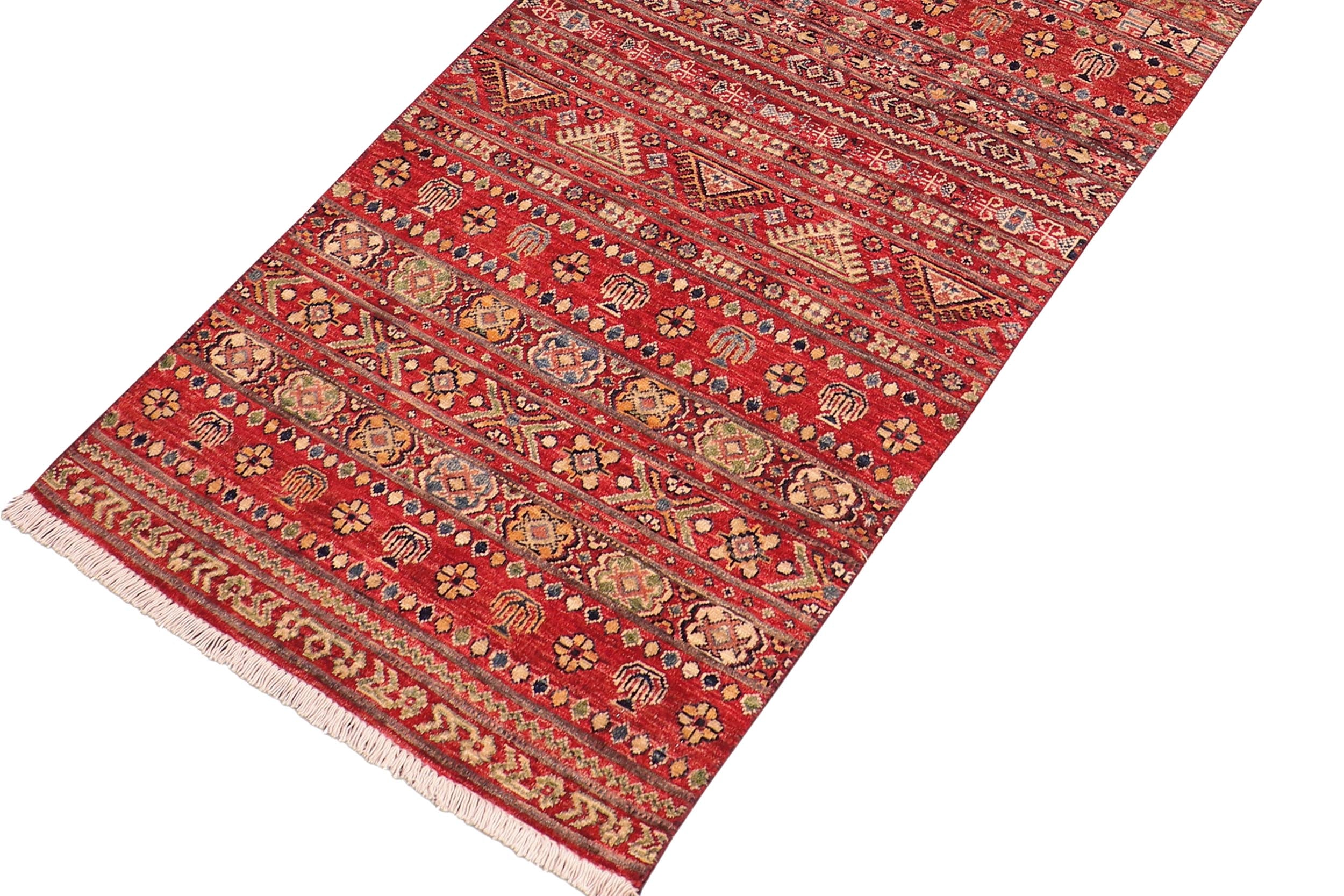 handmade Geometric Kurjean Red Green Hand Knotted RUNNER 100% WOOL area rug 3x9