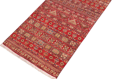 handmade Geometric Kurjean Red Green Hand Knotted RUNNER 100% WOOL area rug 3x9