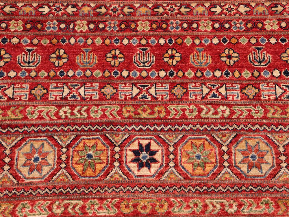 handmade Geometric Khurgeen Red Green Hand Knotted RUNNER 100% WOOL area rug 3x9