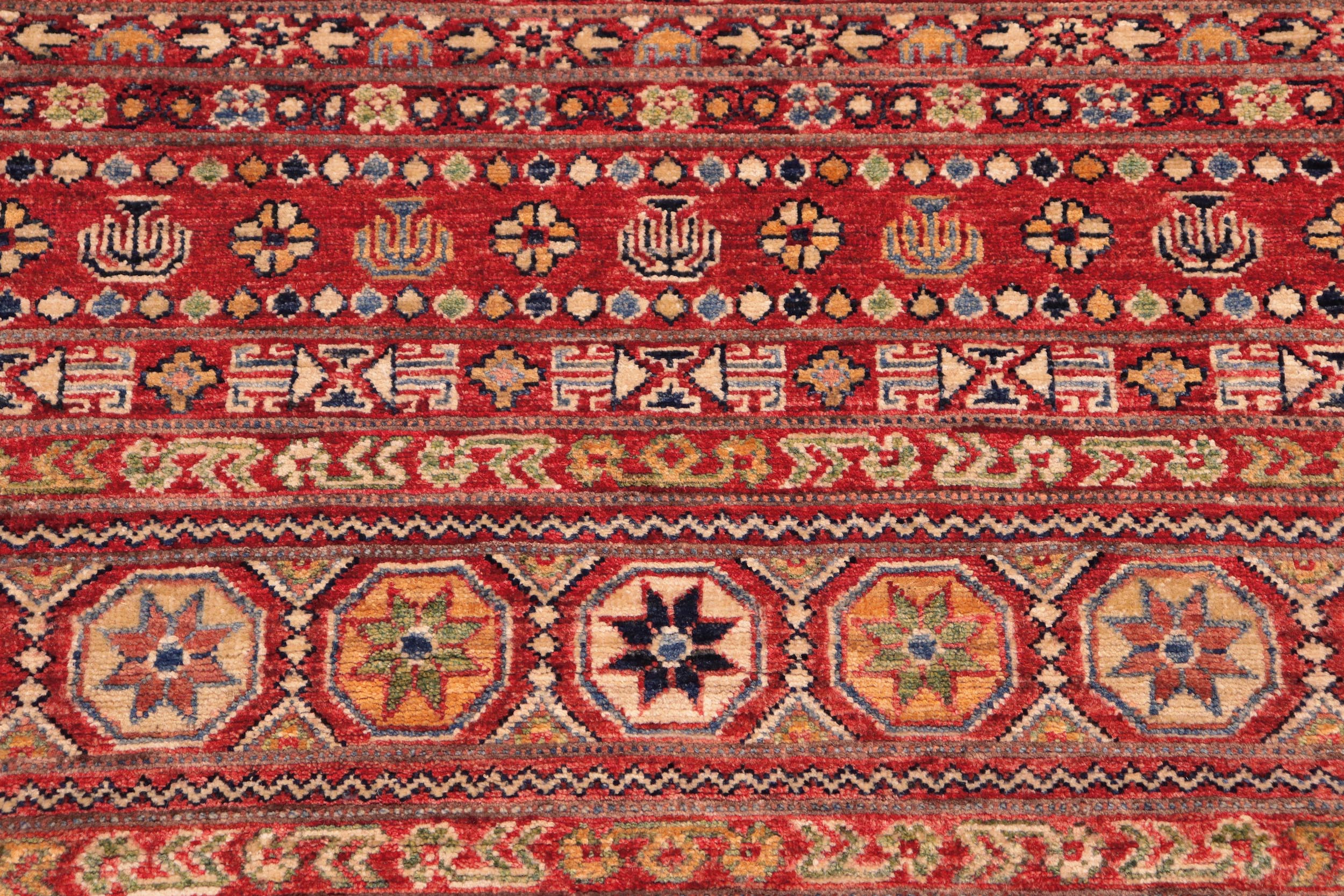 handmade Geometric Kurjean Red Green Hand Knotted RUNNER 100% WOOL area rug 3x9