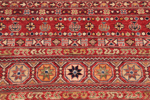 handmade Geometric Kurjean Red Green Hand Knotted RUNNER 100% WOOL area rug 3x9