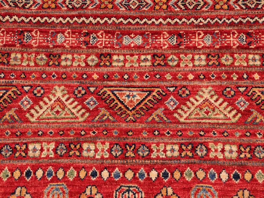 handmade Geometric Khurgeen Red Green Hand Knotted RUNNER 100% WOOL area rug 3x9