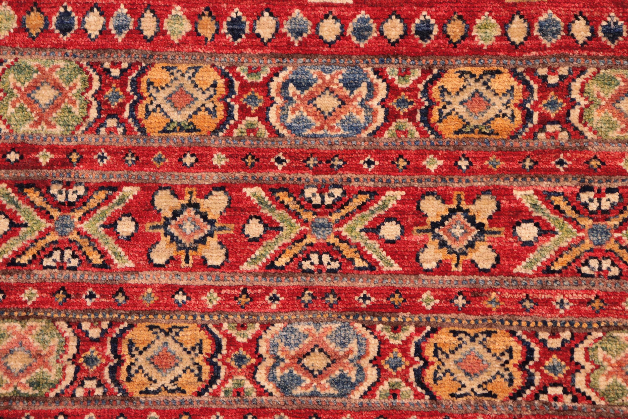 handmade Geometric Kurjean Red Green Hand Knotted RUNNER 100% WOOL area rug 3x9