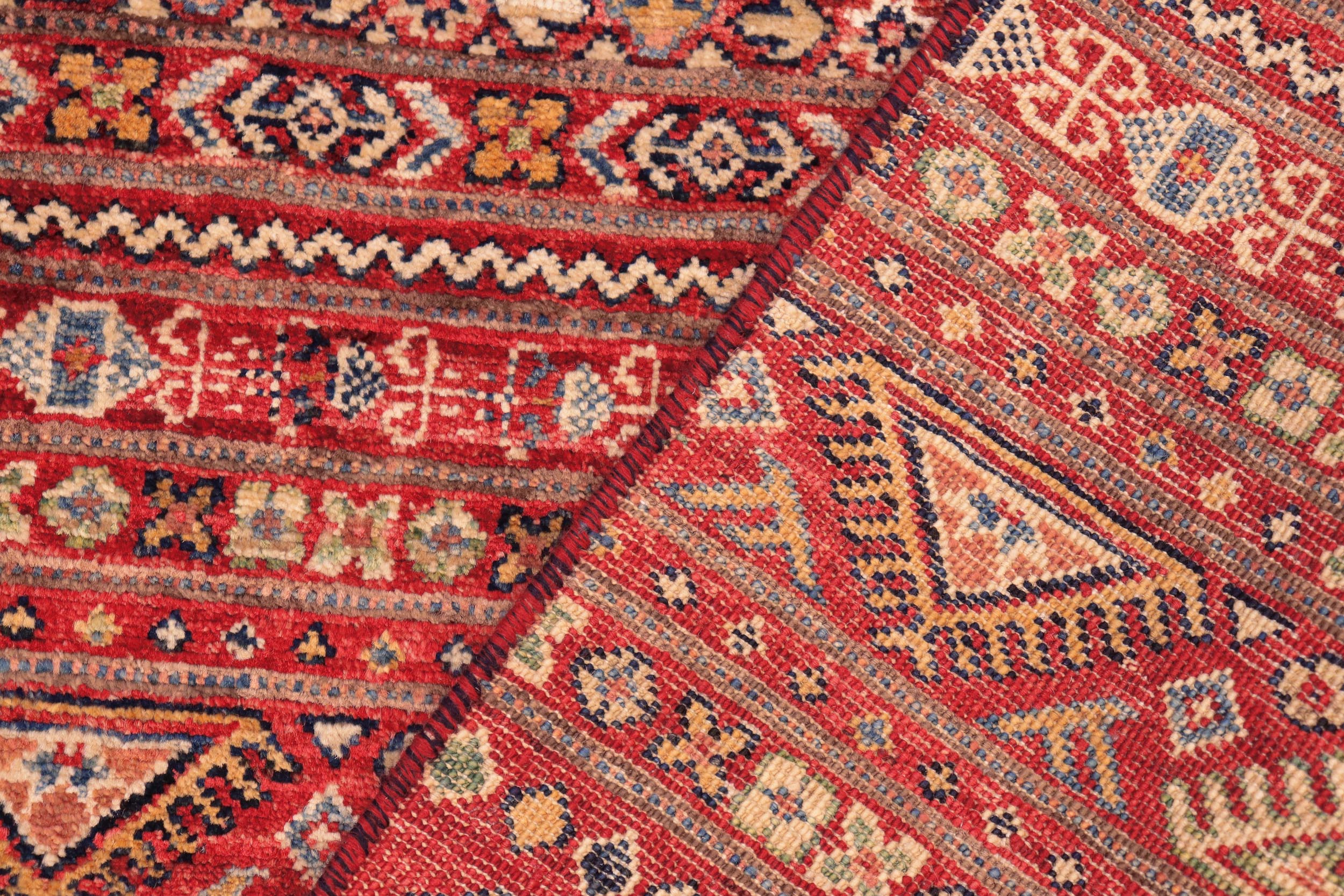 handmade Geometric Kurjean Red Green Hand Knotted RUNNER 100% WOOL area rug 3x9