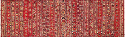 handmade Geometric Kurjean Red Green Hand Knotted RUNNER 100% WOOL area rug 3x9
