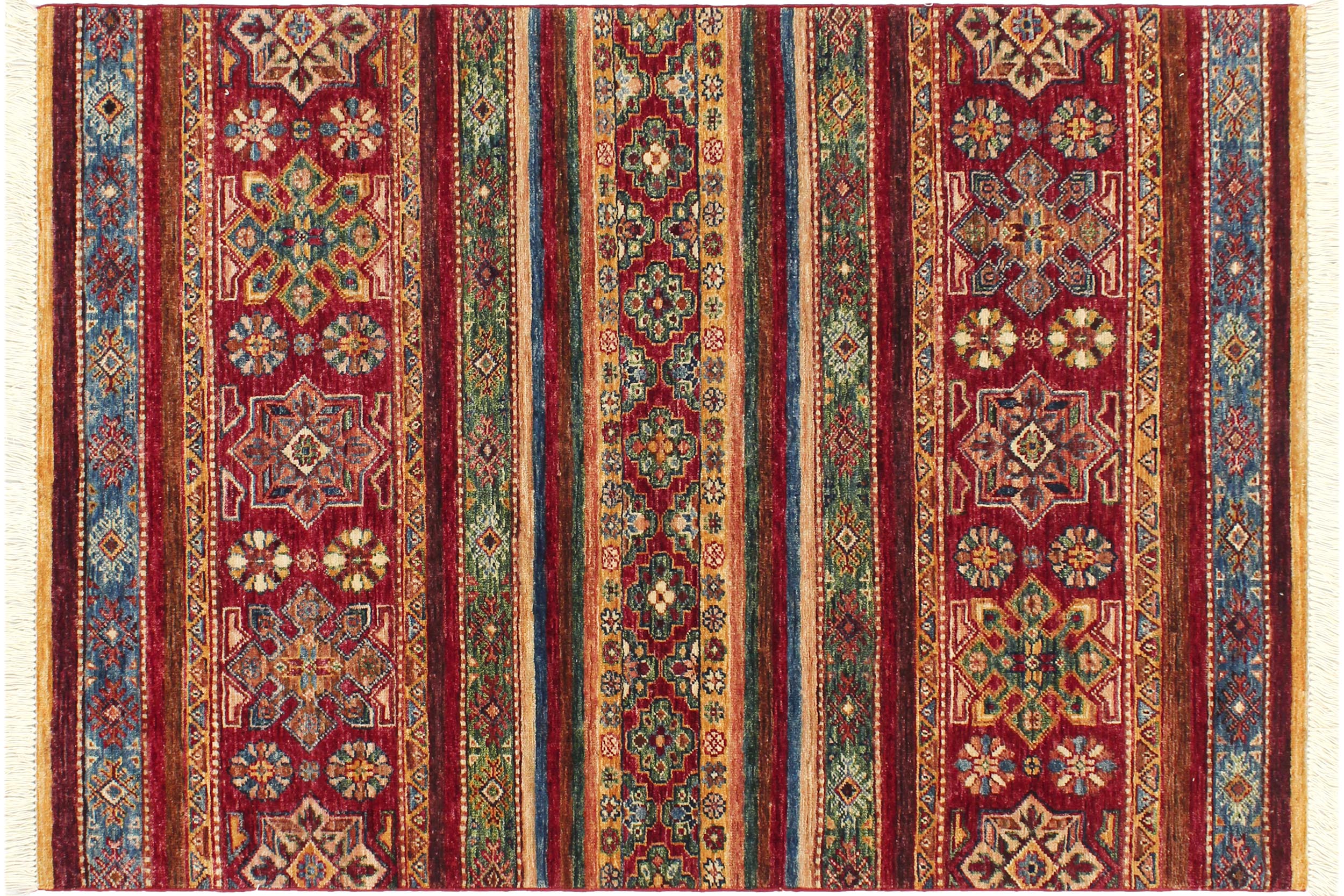 handmade Geometric Kurjean Red Blue Hand Knotted RECTANGLE 100% WOOL area rug 3x5